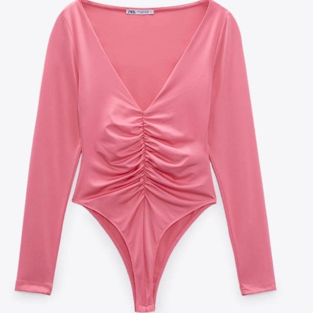 Zara Pink Ruched Bodysuit